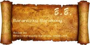 Baranszky Barakony névjegykártya